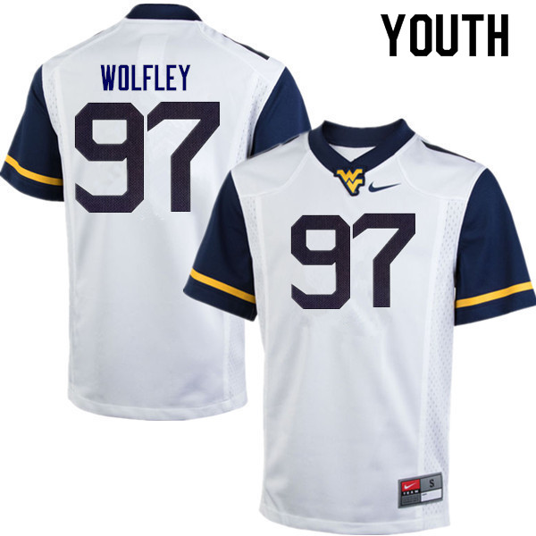 NCAA Youth Stone Wolfley West Virginia Mountaineers White #97 Nike Stitched Football College Authentic Jersey LT23K81UX